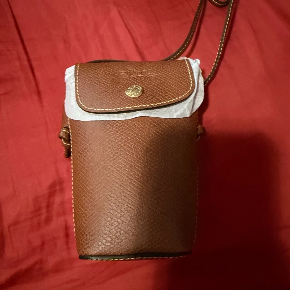 Longchamp Brown Leather Phone Case Crossbody